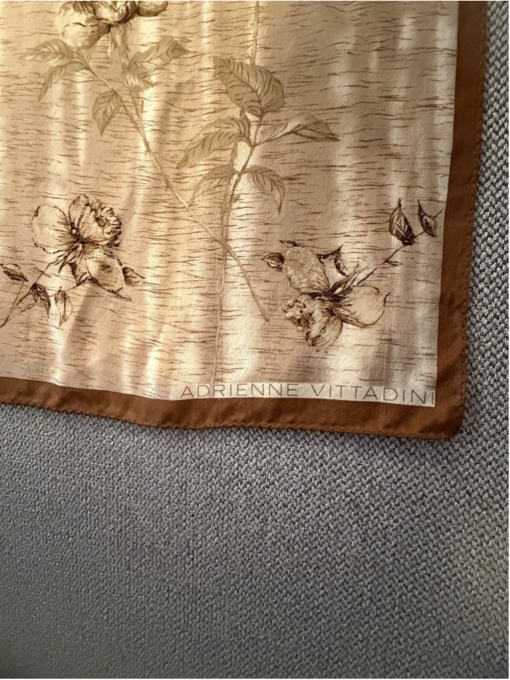 VTG Adrienne Vittadini brown/tan floral silk scarf 10x50
